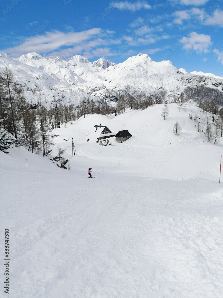 Ski slope in Vogel ski center with a perfect view (Slovenia)