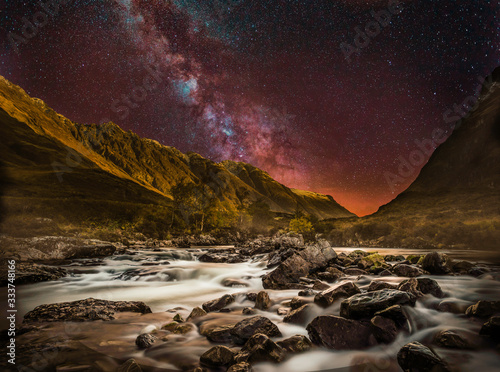 milkyway over the Aonach Eagach Ridge, glencoe, highlands, scotland, uk. photo