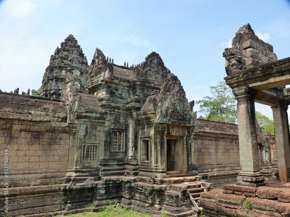 Ruins of Angkor, temple of Banteay Samré, stone building with pillars, Angkor Wat, Cambodia