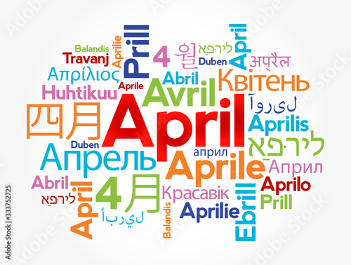 April in different languages of the world, word cloud concept background