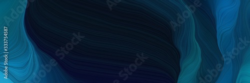 elegant landscape orientation graphic with waves. smooth swirl waves background design with very dark blue, teal and teal green color