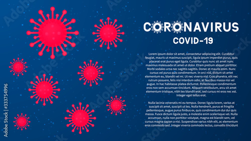 Coronavirus covid-19 pandemic vector background with copy space. Pathogen respiratory from Wuhan China. Novel Corona virus 2019-nCoV banner.