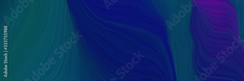 elegant landscape orientation graphic with waves. modern soft curvy waves background design with midnight blue, teal green and indigo color