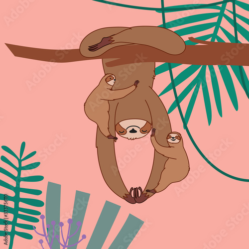 Cute sloth family characters