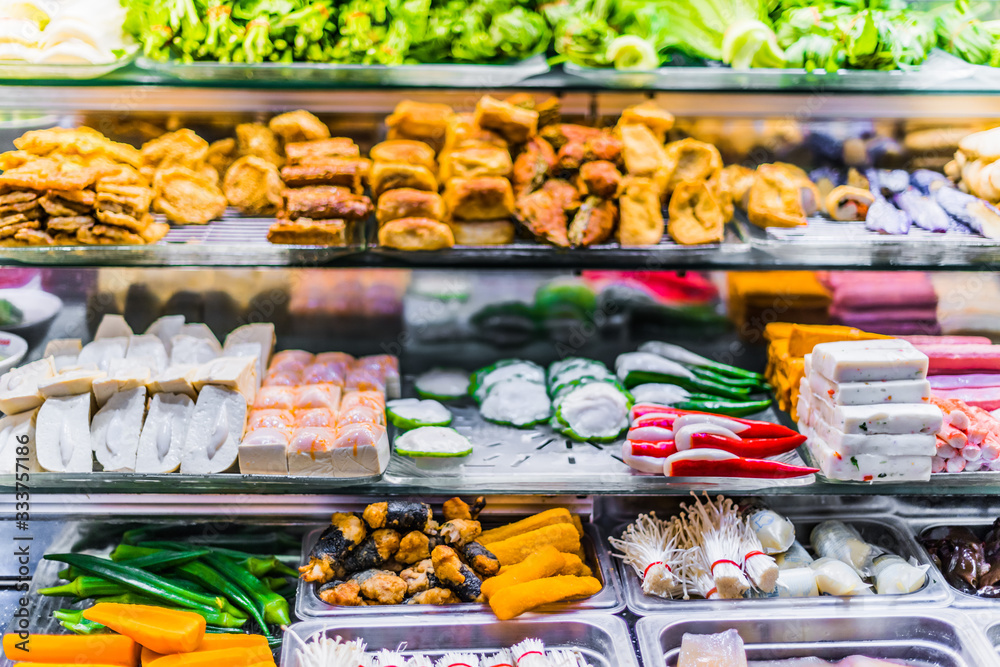 Food ingredients and dishes sold in a singapore restaurant