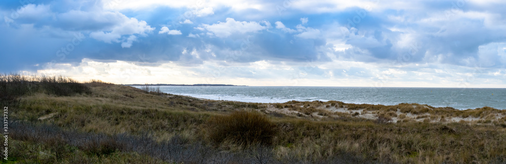 Panoramic view dunes on dutch beach