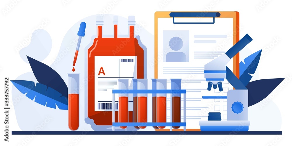 Human blood in donation bag. Blood clinical laboratory analysis ...