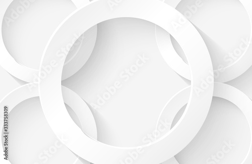Modern minimal and clean white paper cut background with realistic circle shape . Elegant silver design for web, presentation, wallpaper