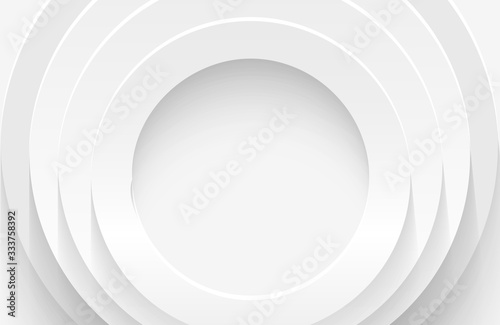 Modern minimal and clean white paper cut background with realistic circle shape . Elegant silver design for web, presentation, wallpaper