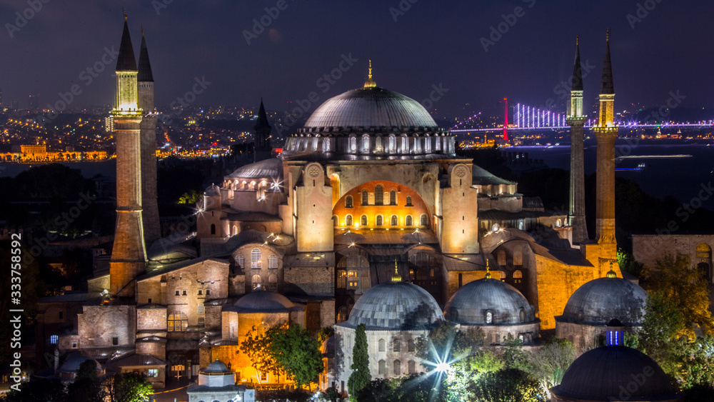 Panoramic view of Sultanahmet district with famous Hagia Sophia museum ...