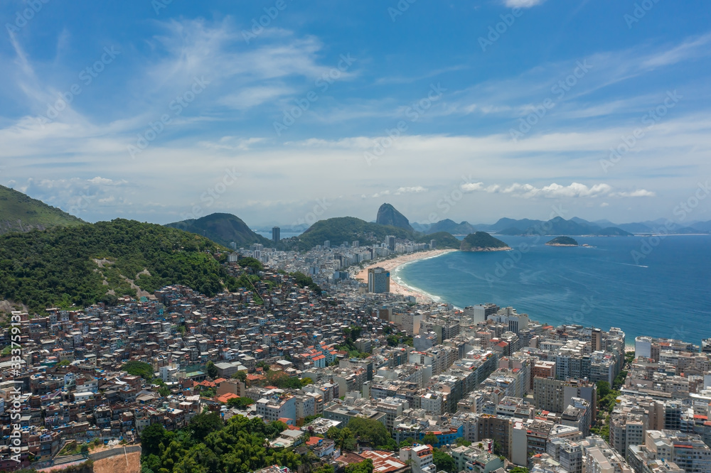 Amazing, aerial view of Rio de Janeiro with Copacabana beach in the background