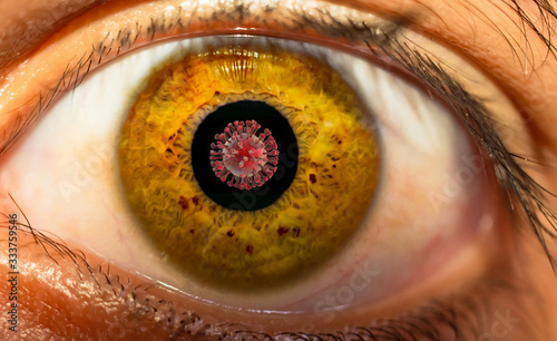 Macro shot of corona virus in human eye.