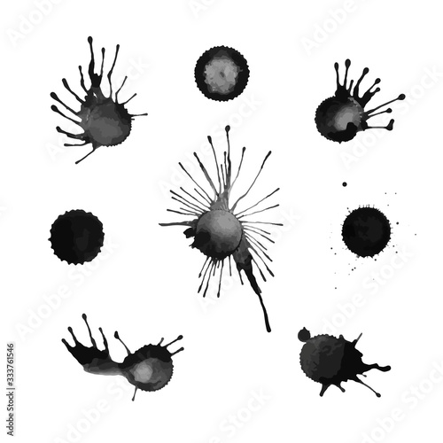 Vector set of editable grunge ink blots isolated on white/ Design elements