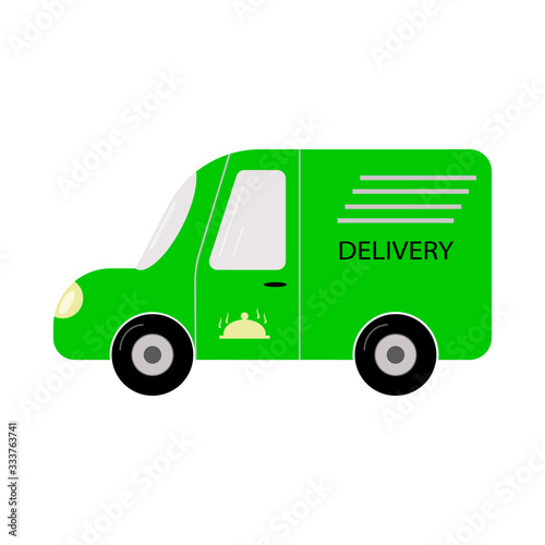 Green car for food delivery from a store, restaurant, cafe.Delivery of food products.Business on food delivery to people.Vector illustration.