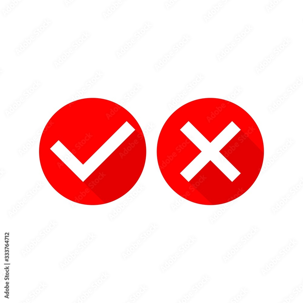 Check marks or tick, cross checkmarks flat icon set in modern red design concept on isolated white background. EPS 10 vector. Check marks or tick, cross checkmarks flat icon set in modern red design concept on isolated white background. EPS 10 vector.