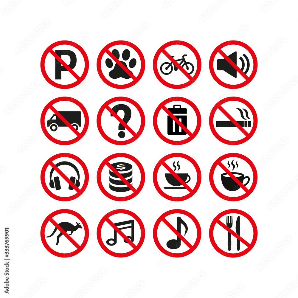 Prohibition signs set safety on white background. Prohibition signs set safety on white background.