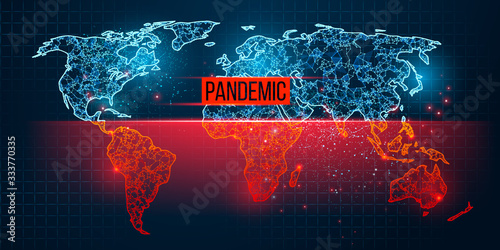 World map novel pandemic coronavirus COVID-2019. Epidemic spread by country on a blue background. Analysis and study of a new virus. The invention of a vaccine against the 2019-nCoV. Vector