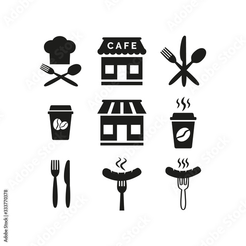 Restaurant and cafe icons set on white background.