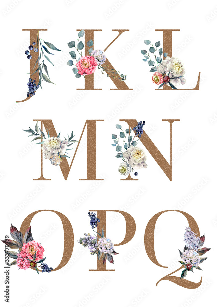 Obraz Watercolor Floral Alphabet Isolated Set 2