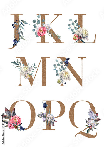 Watercolor Floral Alphabet Isolated Set 2