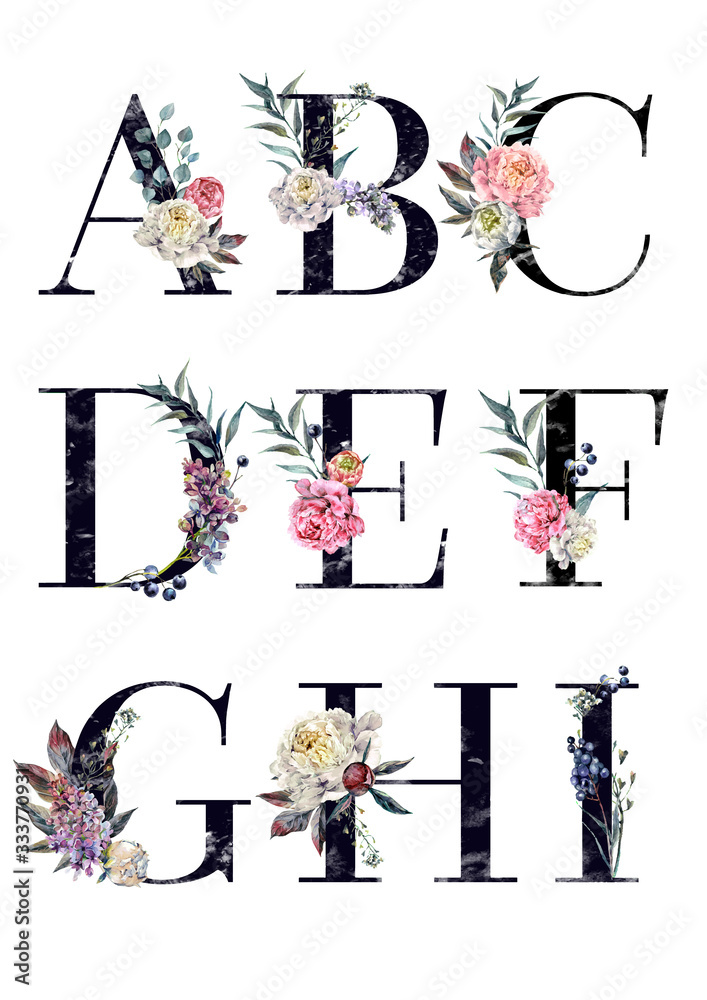 Obraz Watercolor Floral Alphabet Isolated Set 1