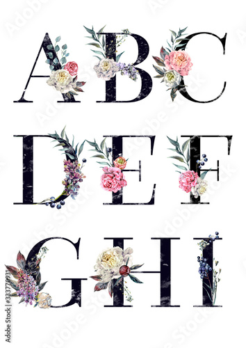Watercolor Floral Alphabet Isolated Set 1