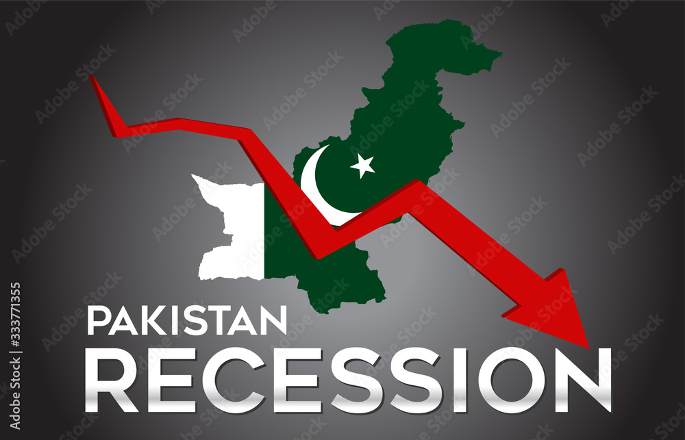 Map of Pakistan Recession Economic Crisis Creative Concept with Economic Crash Arrow. Map of Pakistan Recession Economic Crisis Creative Concept with Economic Crash Arrow.