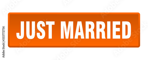 just married button. just married square orange push button