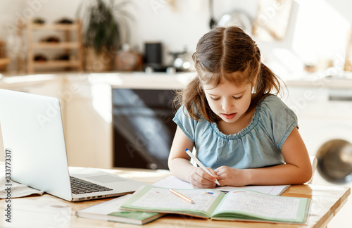 Little schoolgirl doing homework at home photo