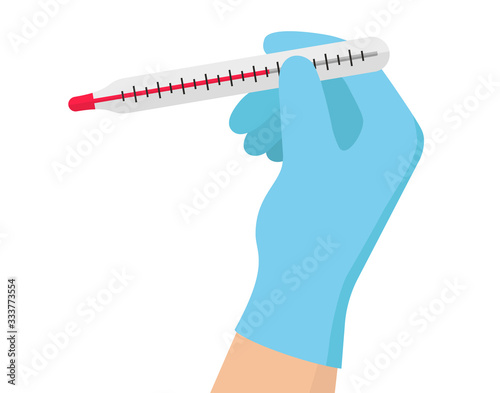 Thermometer in hand. Measure. Flat vector illustration