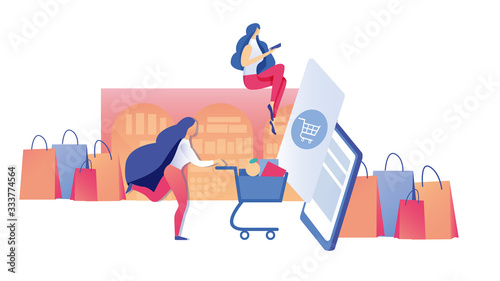 Young Busy Woman, Doing Super Speedy Shopping Online Using Pad, Rushing to Purchase Supplies Products in Local Supermarket, Not Wasting Time, Not Leaving Home, Just Waiting for Delivery