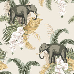 Sierkussen Tropische print patronen Vintage tropische orchidee en olifant  © good_mood