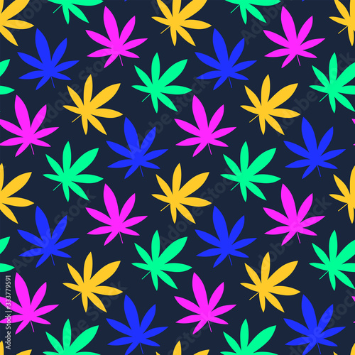 Cannabis leaf bright, Marijuana leaf seamless pattern.