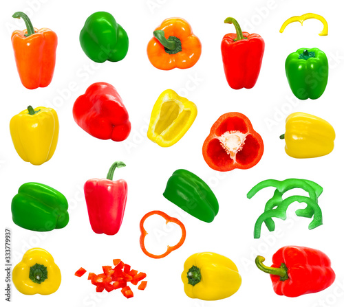 Isolated set of Bell pepper on white background bright