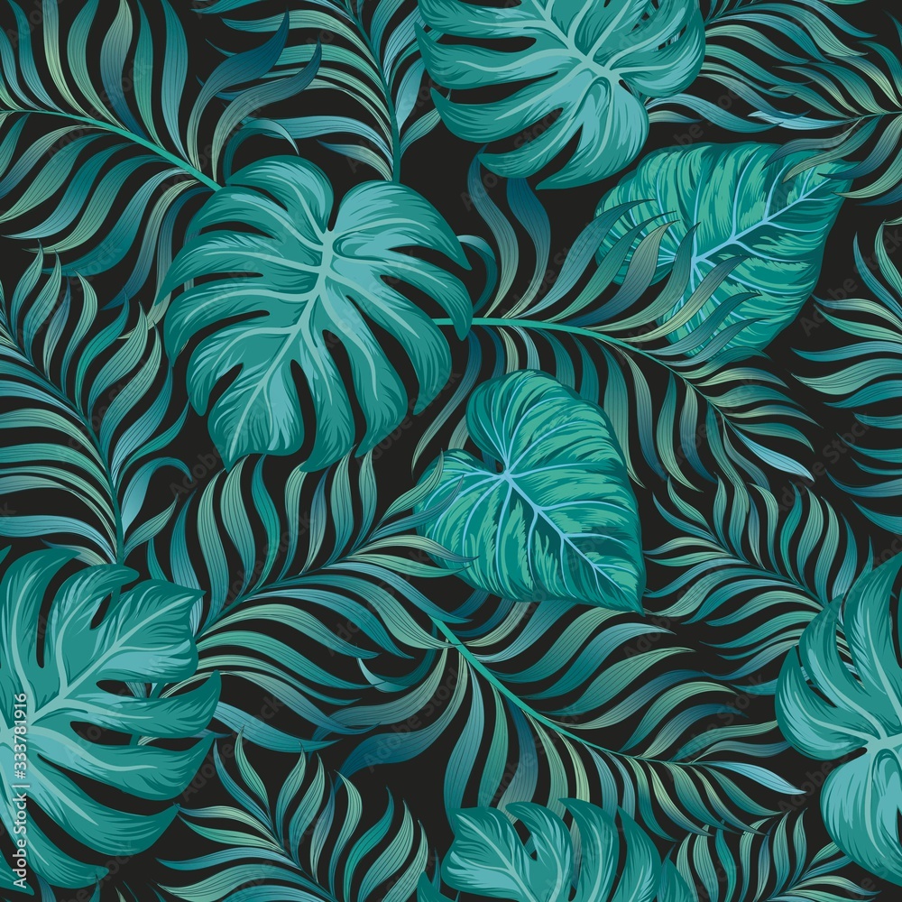 Fototapeta Jungle vector pattern with tropical leaves.Trendy summer print. Exotic seamless background.
