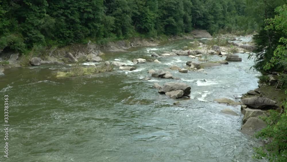 Mountain river. Rapid flow. Spring and summer. Daylight. Close-up. Taken by tilting the camera Mountain river. Rapid flow. Spring and summer. Daylight. Close-up. Taken by tilting the camera