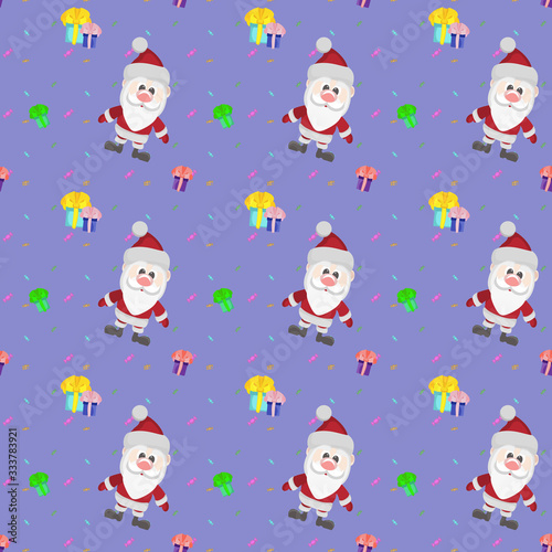 Christmas texture with Santa Claus and gifts