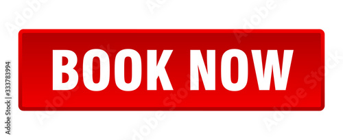 book now button. book now square red push button