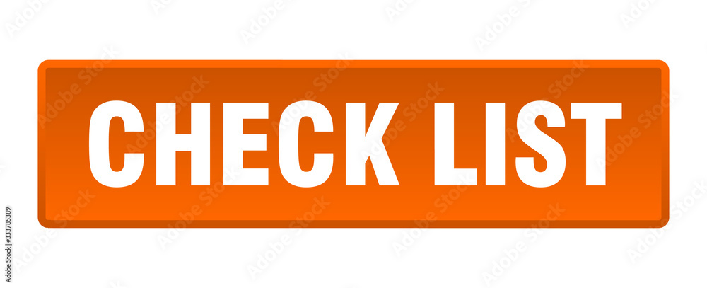 check list button. check list square orange push button check list button. check list square orange push button