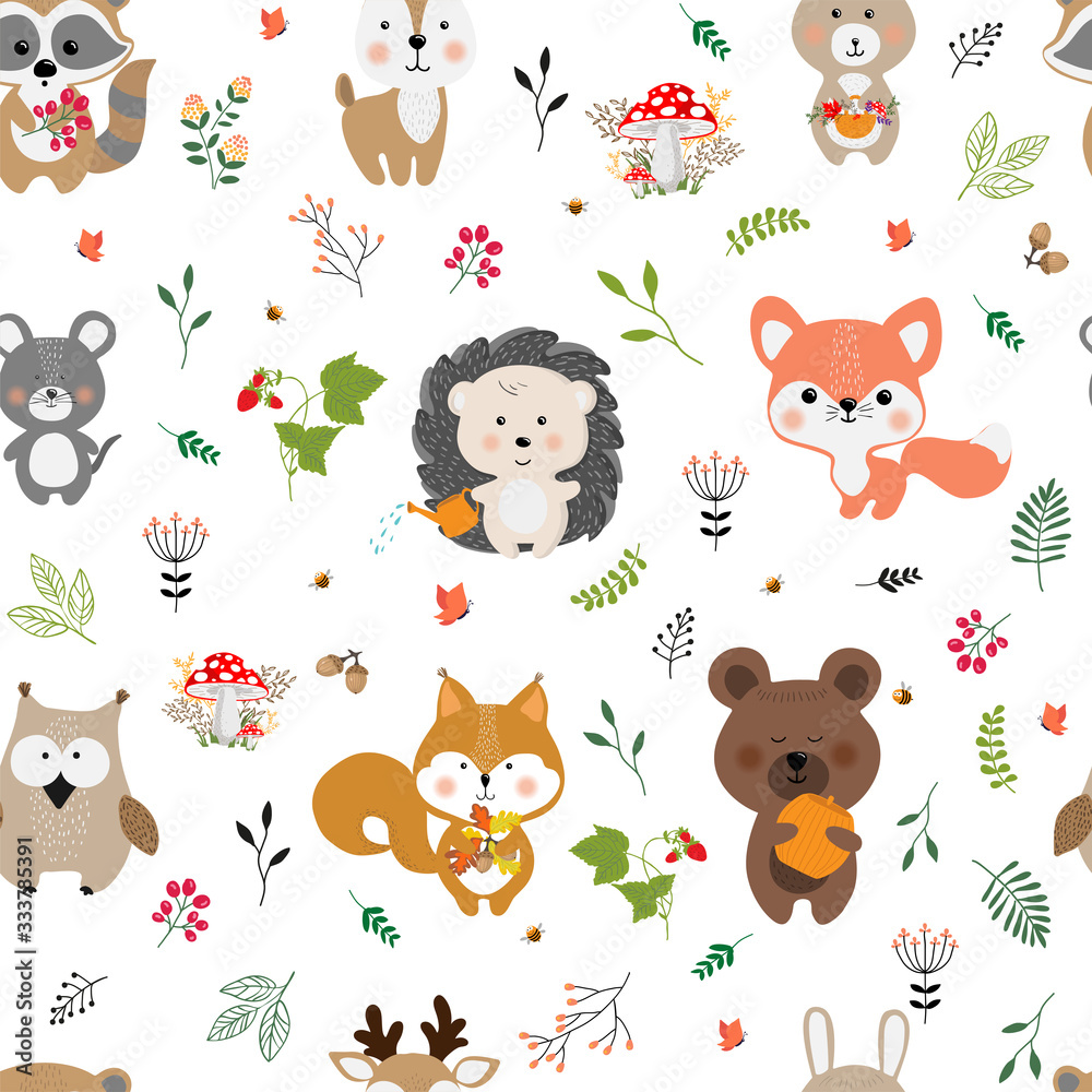 Seamless pattern cute forest animals, children's print on clothes Seamless pattern cute forest animals, children's print on clothes
