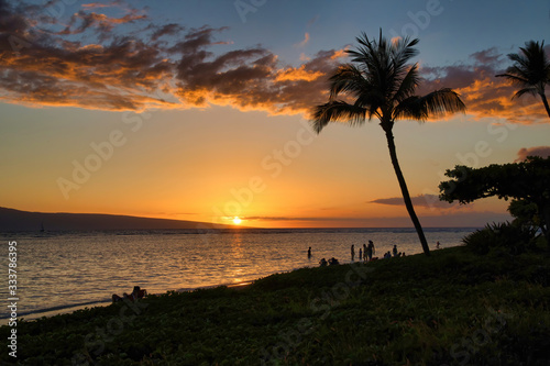Sunset view on Maui over the ocean.