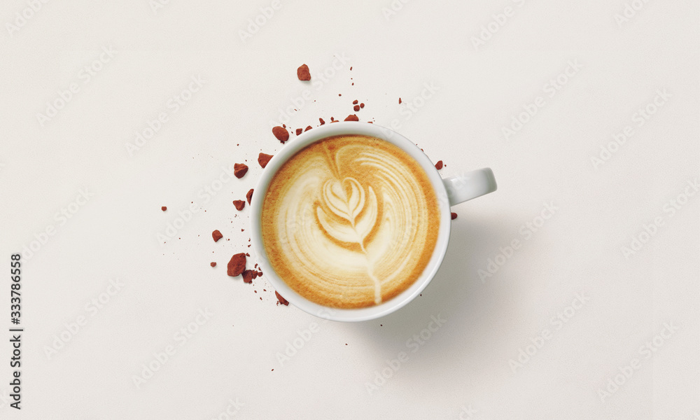 Coffee latte cup top view isolated on white background. Stock Photo