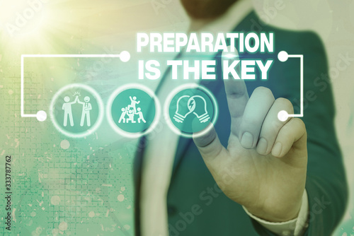 Text sign showing Preparation Is The Key. Business photo text it reduces errors and shortens the activities