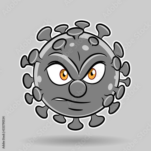 Cartoon Angry Grey Coronavirus on a Grey Background