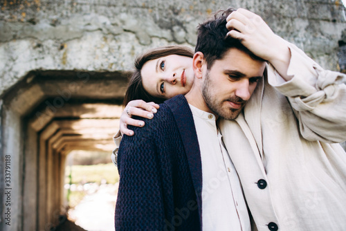 Gentle portraits of life-style lovers near the tunnel