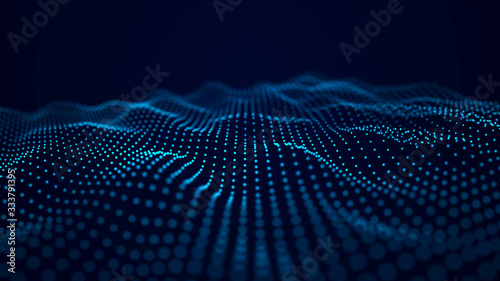 Futuristic background of dots and lines with a dynamic wave. Big data. 3d rendering.