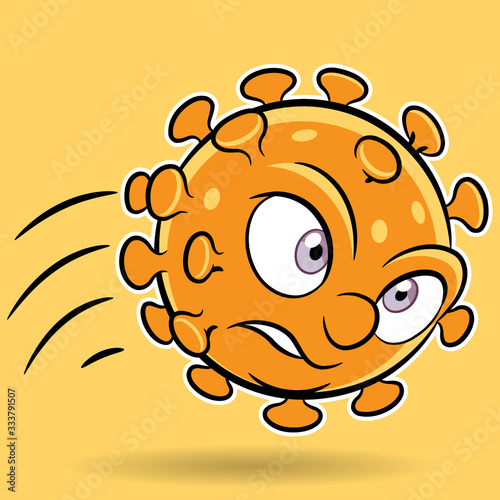 Cartoon Attacking Orange Coronavirus on an Orange Background