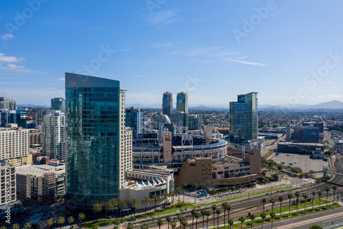Aerial photo  of the Baseball Stadium in Downtown San Diego. California, USA. © Spearhead Media