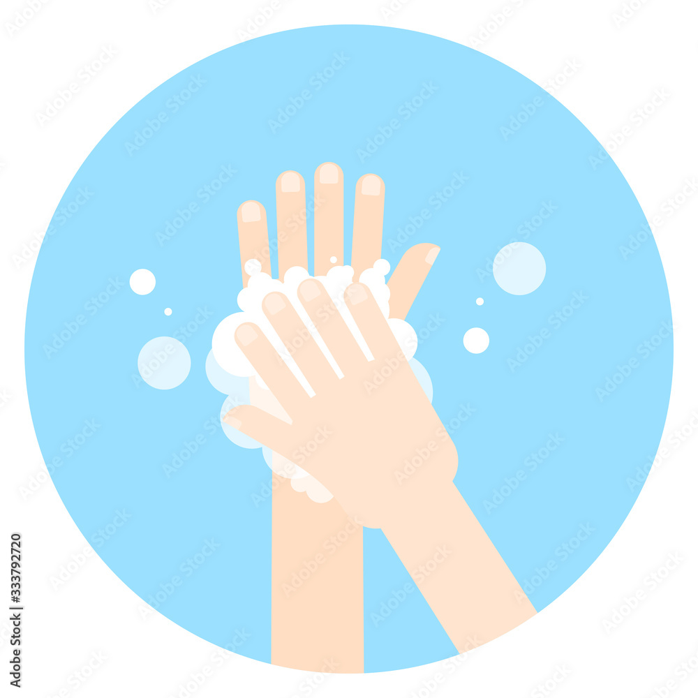 Washing hands with soap on white background. Icon in flat style. Washing hands with soap on white background. Icon in flat style.