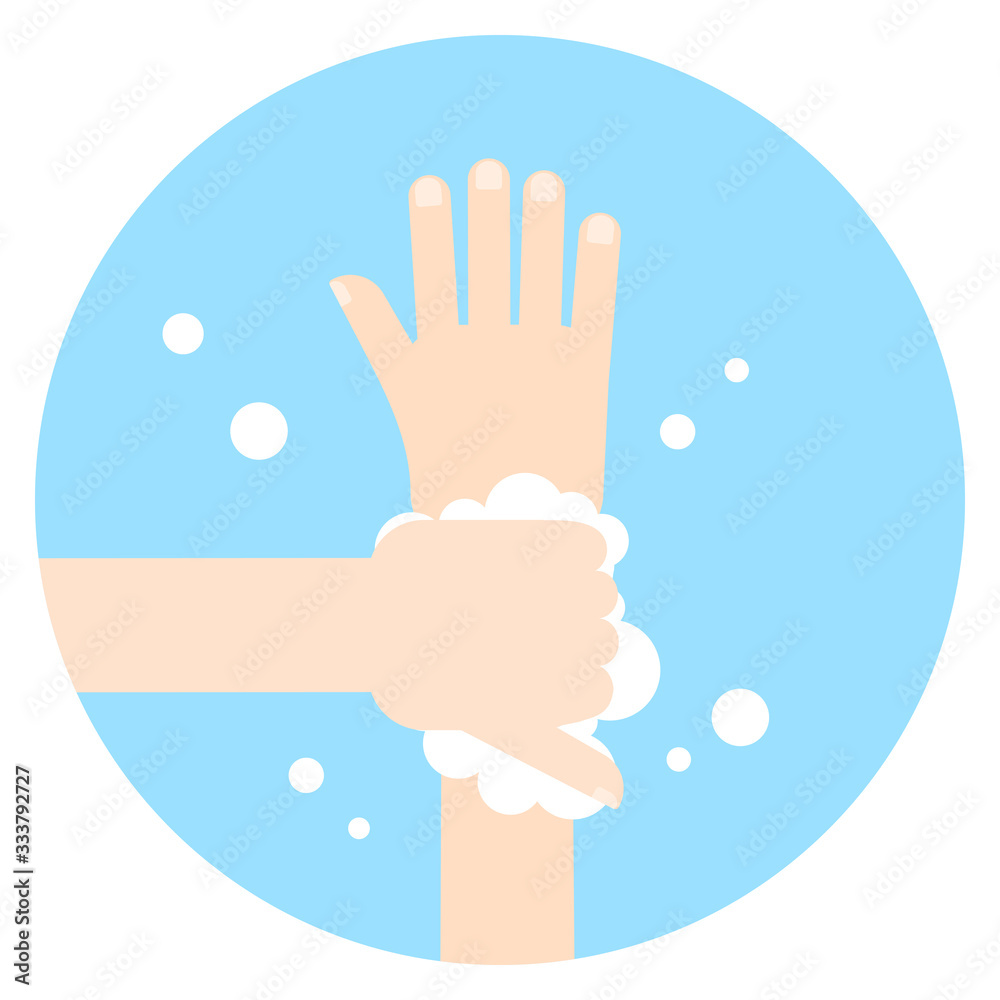 Washing hands with soap on white background. Icon in flat style. Washing hands with soap on white background. Icon in flat style.